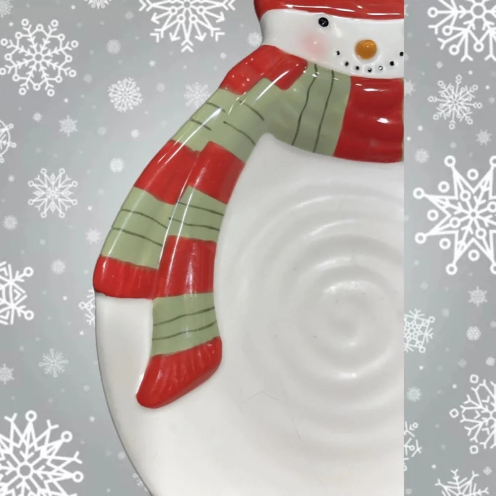 Hallmark Christmas Snowman Candy Dish Wearing a Green and Red Scarf & Hat